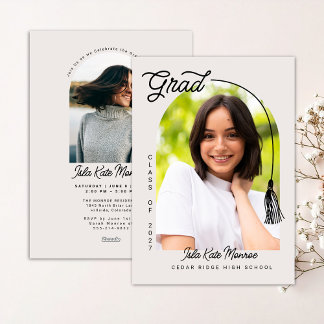 Beige Grad Announcement and Invitation with Photo Inbjudningar