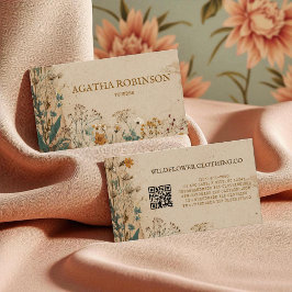 Beige Gräns Rustic Boho Wildblomkläder Visitkort