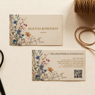 Beige Gräns Rustic Boho Wildblomkläder Visitkort