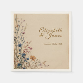 Beige Gräns Rustic Boho Wildblomma Bröllop Pappersservett