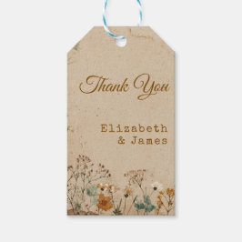 Beige Gräns Rustic Boho Wildblomma Bröllop Presentetikett
