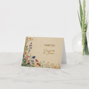 Beige Gräns Rustic Boho Wildblomma Bröllop Tack Kort