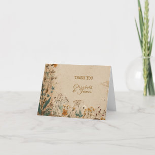 Beige Gräns Rustic Boho Wildblomma Bröllop Tack Kort