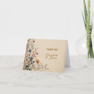 Beige Gräns Rustic Boho Wildblomma Bröllop Tack Kort