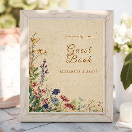 Beige Gräns Rustic Boho Wildblomma GuestBook-tecke Fototryck