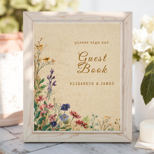 Beige Gräns Rustic Boho Wildblomma GuestBook-tecke Fototryck (Skapare uppladdad)