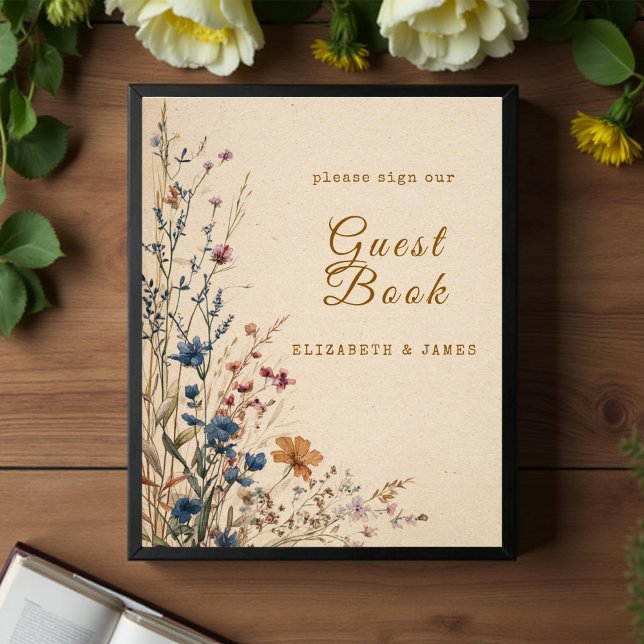 Beige Gräns Rustic Boho Wildblomma GuestBook-tecke Fototryck (Skapare uppladdad)