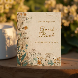 Beige Gräns Rustic Boho Wildblomma GuestBook-tecke Fototryck