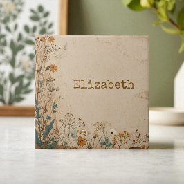 Beige Gräns Rustic Boho Wildblomma Kakelplatta