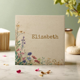 Beige Gräns Rustic Boho Wildblomma Kakelplatta