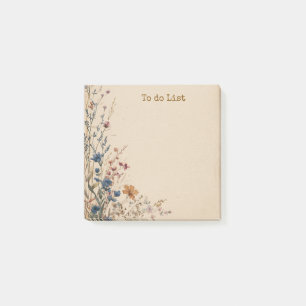 Beige Gräns Rustic Boho Wildblomma Post-it Block