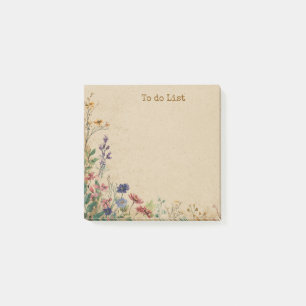 Beige Gräns Rustic Boho Wildblomma Post-it Block