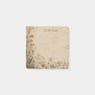 Beige Gräns Rustic Boho Wildblomma Post-it Block