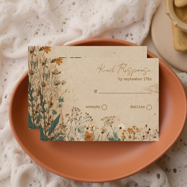 Beige Gräns Rustic Boho Wildblomma QR-kod OSA Kort (Skapare uppladdad)