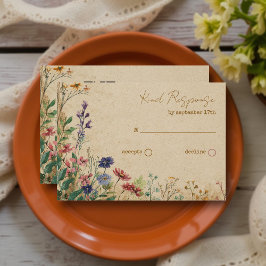 Beige Gräns Rustic Boho Wildblomma QR-kod OSA Kort