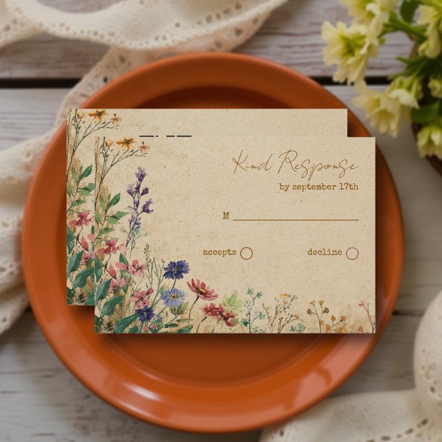 Beige Gräns Rustic Boho Wildblomma QR-kod OSA Kort (Skapare uppladdad)
