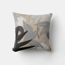 Beige Grått & Black Artistic Abstrakt Löv Kudde
