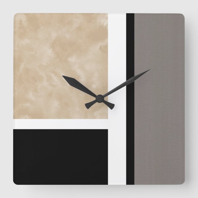 Beige Grått Black och White Modern Fyrkantig Klocka (Framsida)