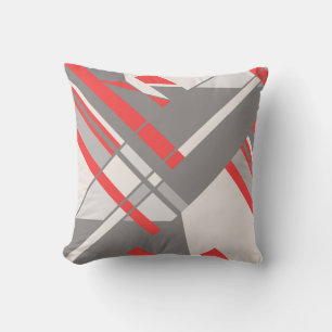 Beige Grått Red på White Diagonal Abstract Design Kudde