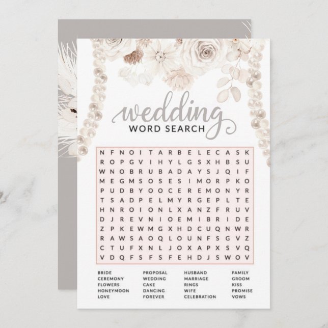 Beige Grått White Blommigt Pearl Möhippa Game Inbjudningar (Fram/baksida)