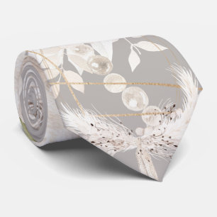 Beige Grått White Blommigt Wedinig Groom Slips