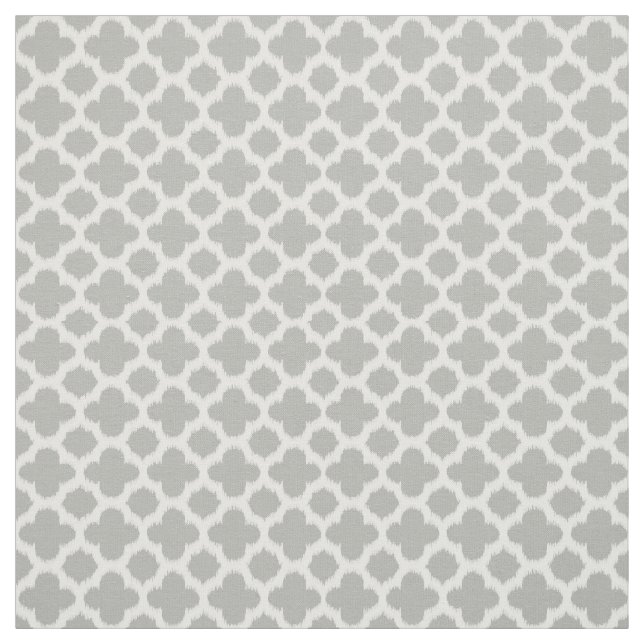 Beige Grått White Ikat Quatrefoil Mönster Tyg (Provkarta)