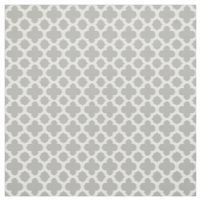 Beige Grått White Ikat Quatrefoil Mönster Tyg (Provkarta)