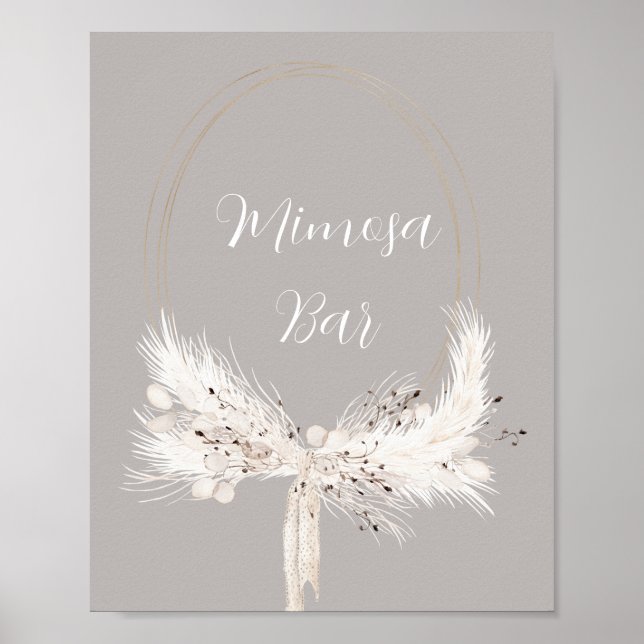 Beige Grått White Pearls Blommigt Bröllop Mimosa P Poster (Framsidan)