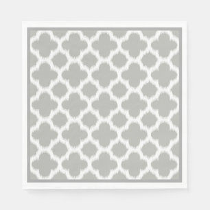 Beige Grått White Retro Ikat Quatrefoil Mönster Pappersservett