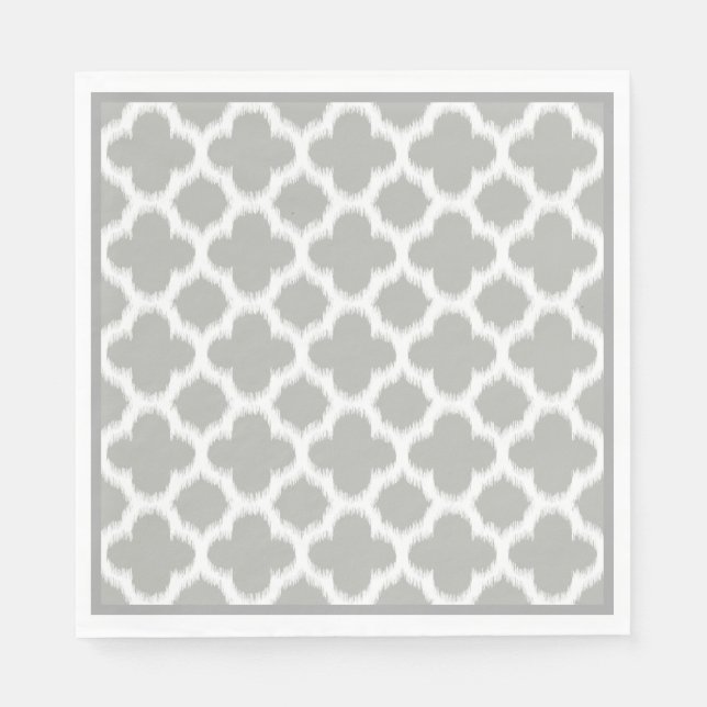 Beige Grått White Retro Ikat Quatrefoil Mönster Pappersservett (Framsidan)
