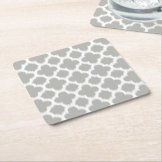 Beige Grått White Retro Ikat Quatrefoil Mönster Underlägg Papper Kvadrat