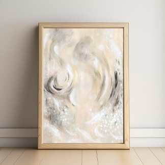 Beige Gray Contemporary Abstract art Poster