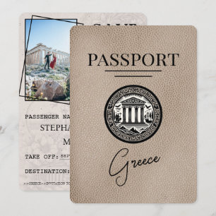 Beige Greece Passport Save Date Card Spara Datumet