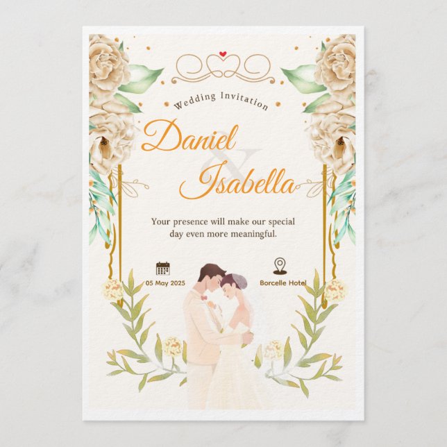Beige Green Floral Watercolor Wedding Invitation Inbjudningar (Framsida)