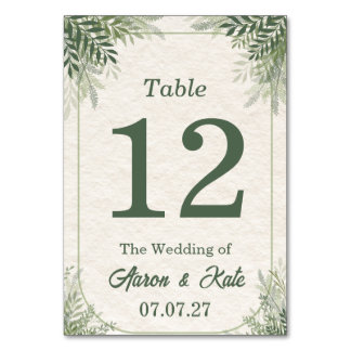 Beige Green Leaves Simple Wedding Bordsnummer