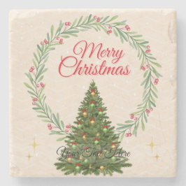Beige & Grön Minimalistisk Elegant God Jul Stenunderlägg