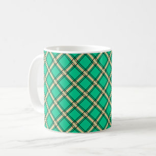 Beige grön , rutigt mönster  kaffemugg