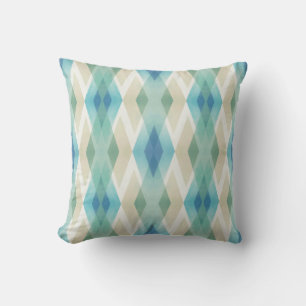 Beige Grönt Blue White Teal Rhombuses Mönster Kudde