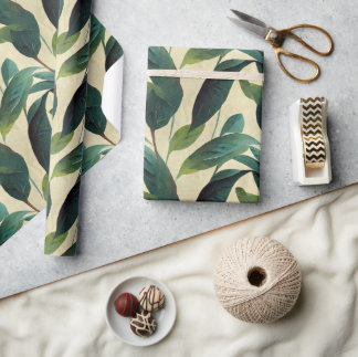 Beige & Grönt Foliage, enkelt botaniskt Wrapping Presentpapper