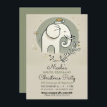 Beige Grönt Guld White Elephant jul Party Inbjudningar<br><div class="desc">anpassa för evenemanget</div>