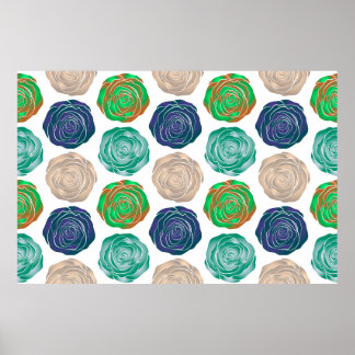 Beige, grönt och violett blommigt, sömlös mönster. poster