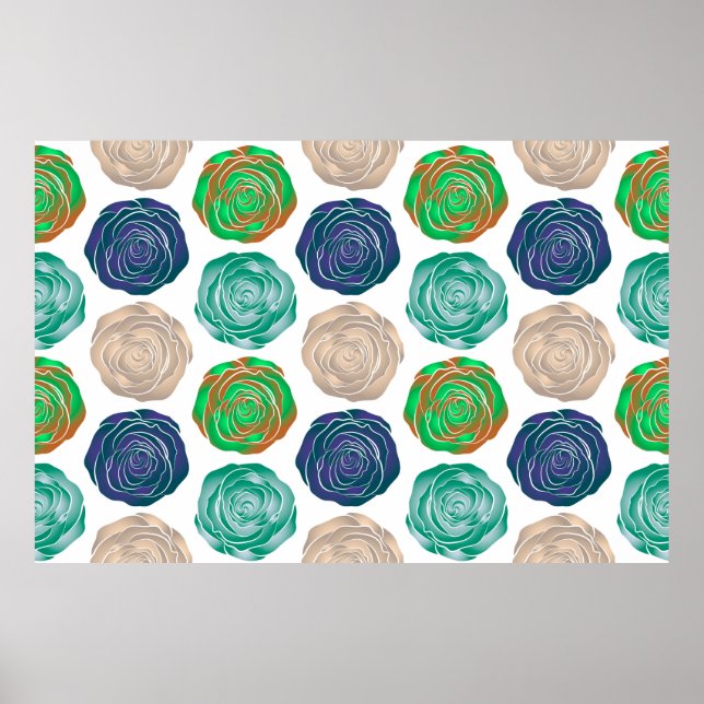 Beige, grönt och violett blommigt, sömlös mönster. poster (Framsidan)