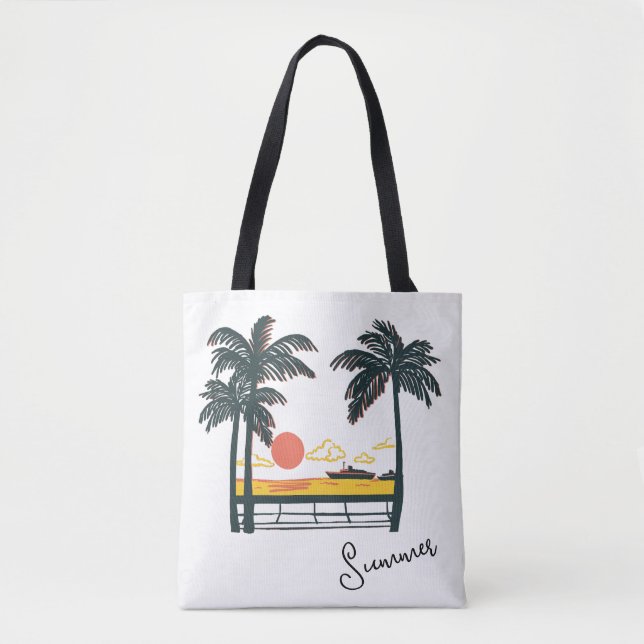 Beige Grönt Summer Beach Tote Bag Tygkasse (Framsida)