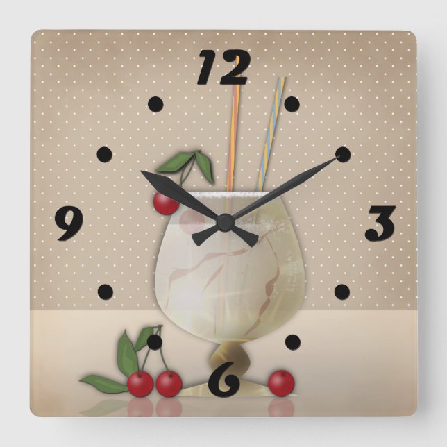 Beige grunge retro vintage cocktail fyrkantig klocka (Framsida)