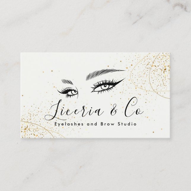 Beige Guld Aesthetic Lash and Brow Studio Business Visitkort (Framsida)