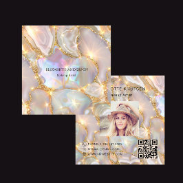 Beige guld agate holografik fotoqr-kod fyrkantigt visitkort