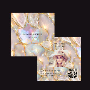 Beige guld agate holografik fotoqr-kod fyrkantigt visitkort