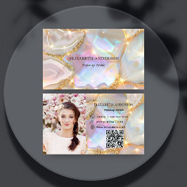 Beige guld agate holografik fotoqr-kod visitkort