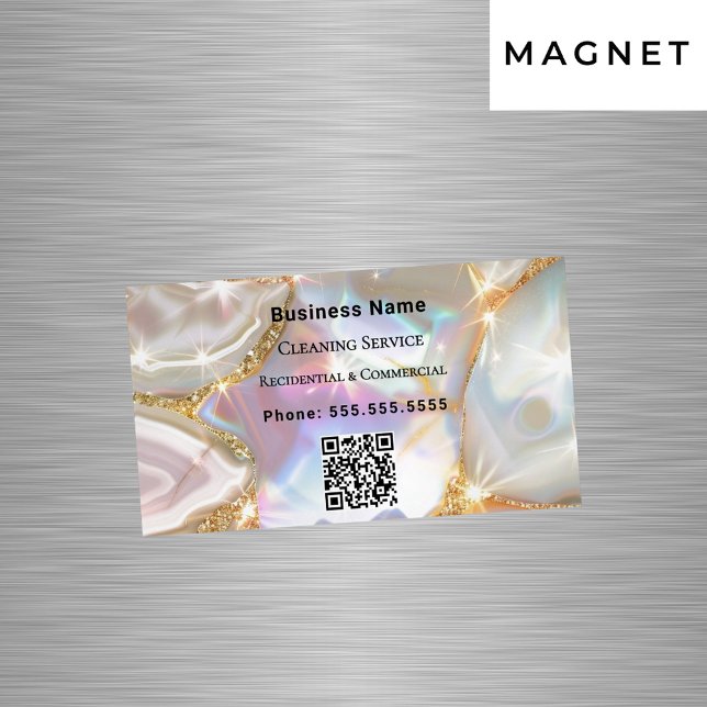 Beige guld agate holograpgic QR-kod Magnetiska Visitkort (Skapare uppladdad)