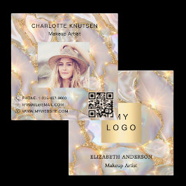 Beige guld agate holoGrapphy-fotot qr-logotyp Fyrkantigt Visitkort